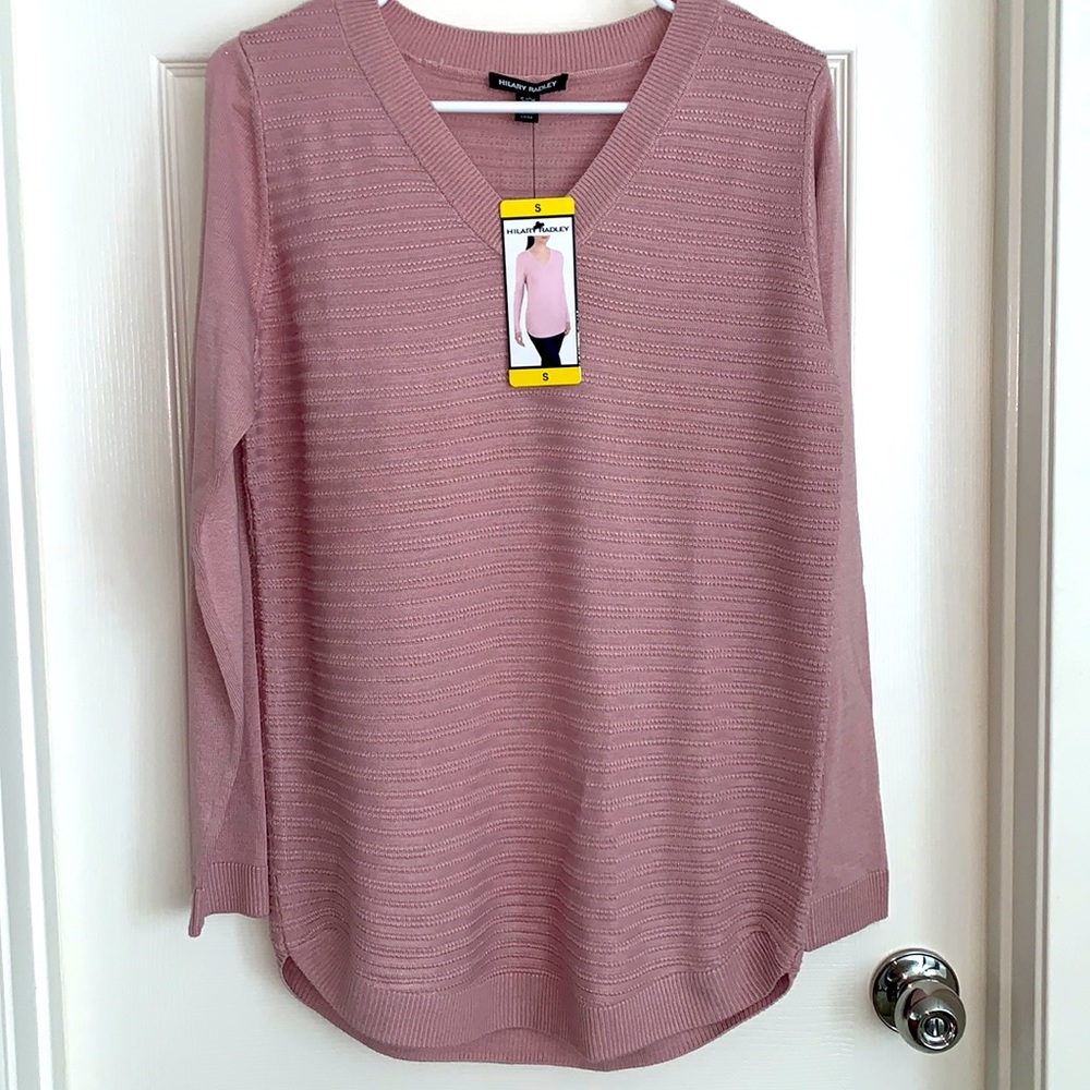 NWT- Hilary Radley Womens Soft Textured Knit V-Neck Tunic Sweater (Blush color)